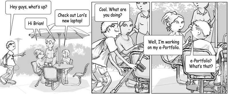 Cartoon of Lori, Sage, Deena, and Brian talking. Read the dialog above the cartoon.