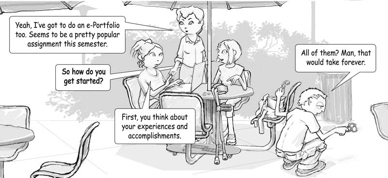 Cartoon of Lori, Sage, Deena, and Brian talking. Read the dialog above the cartoon.