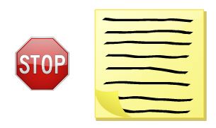 Stop sign next to a piece of paper with writing.