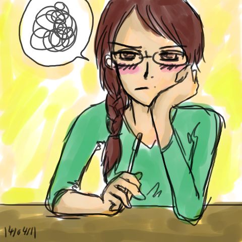 Frustrated female student sitting and thinking.