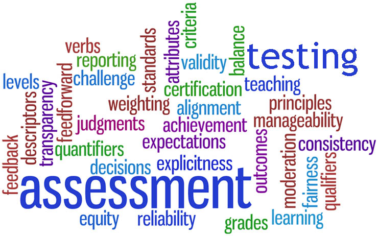 A wordle of testing and assessment.